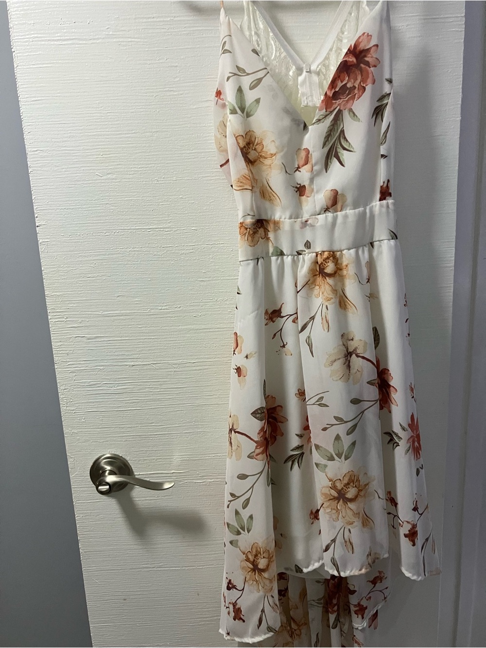 Rue21 Cream Floral High-Low Spaghetti Strap Dress